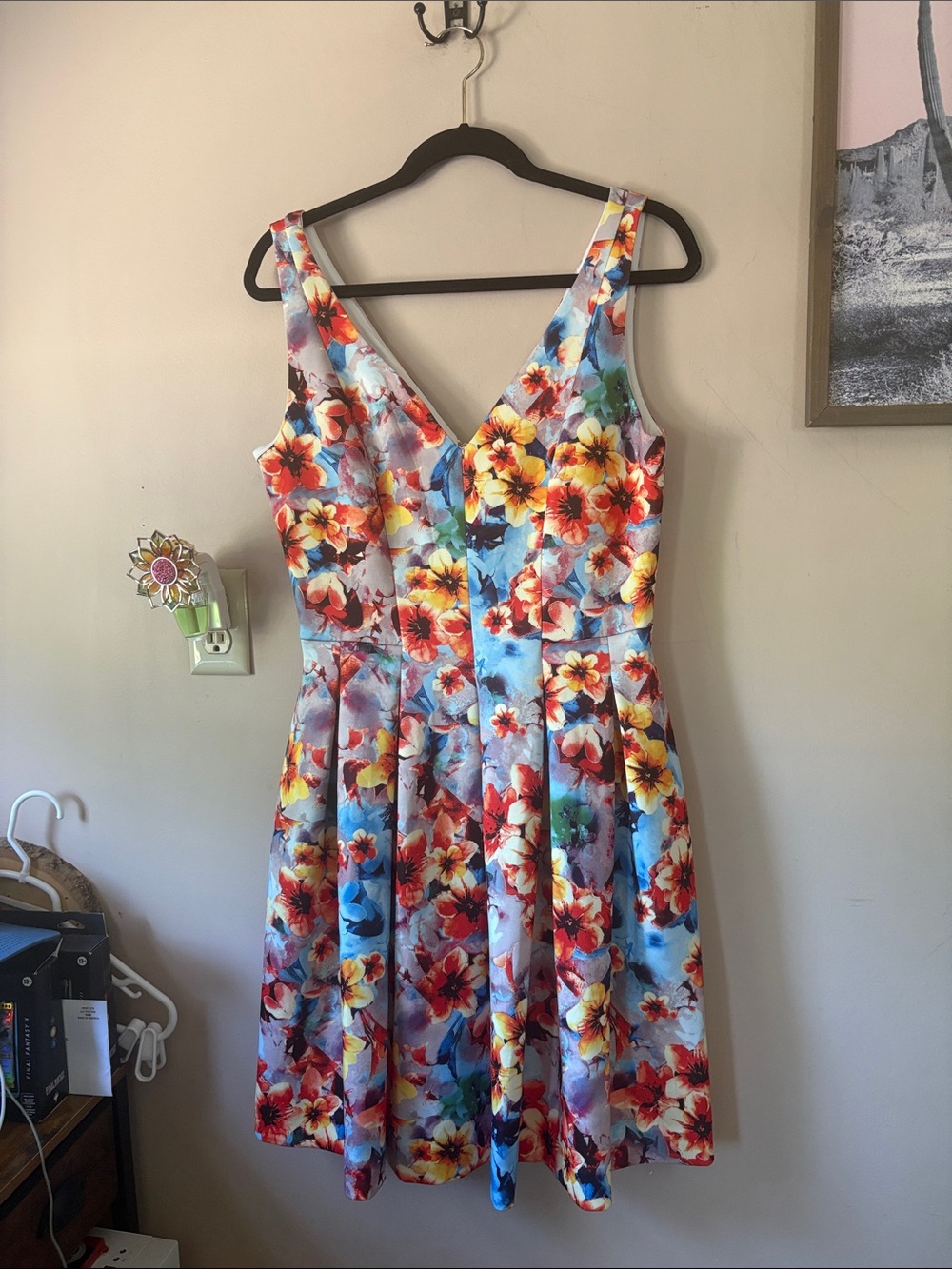 Betsey Johnson Multicolor Floral Print Sleeveless Fit & Flare Dress Size 10